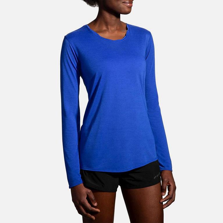 Brooks Women's DISTANCE Long Sleeve Running Shirt - Blue - Canada (MALGQ-4259)